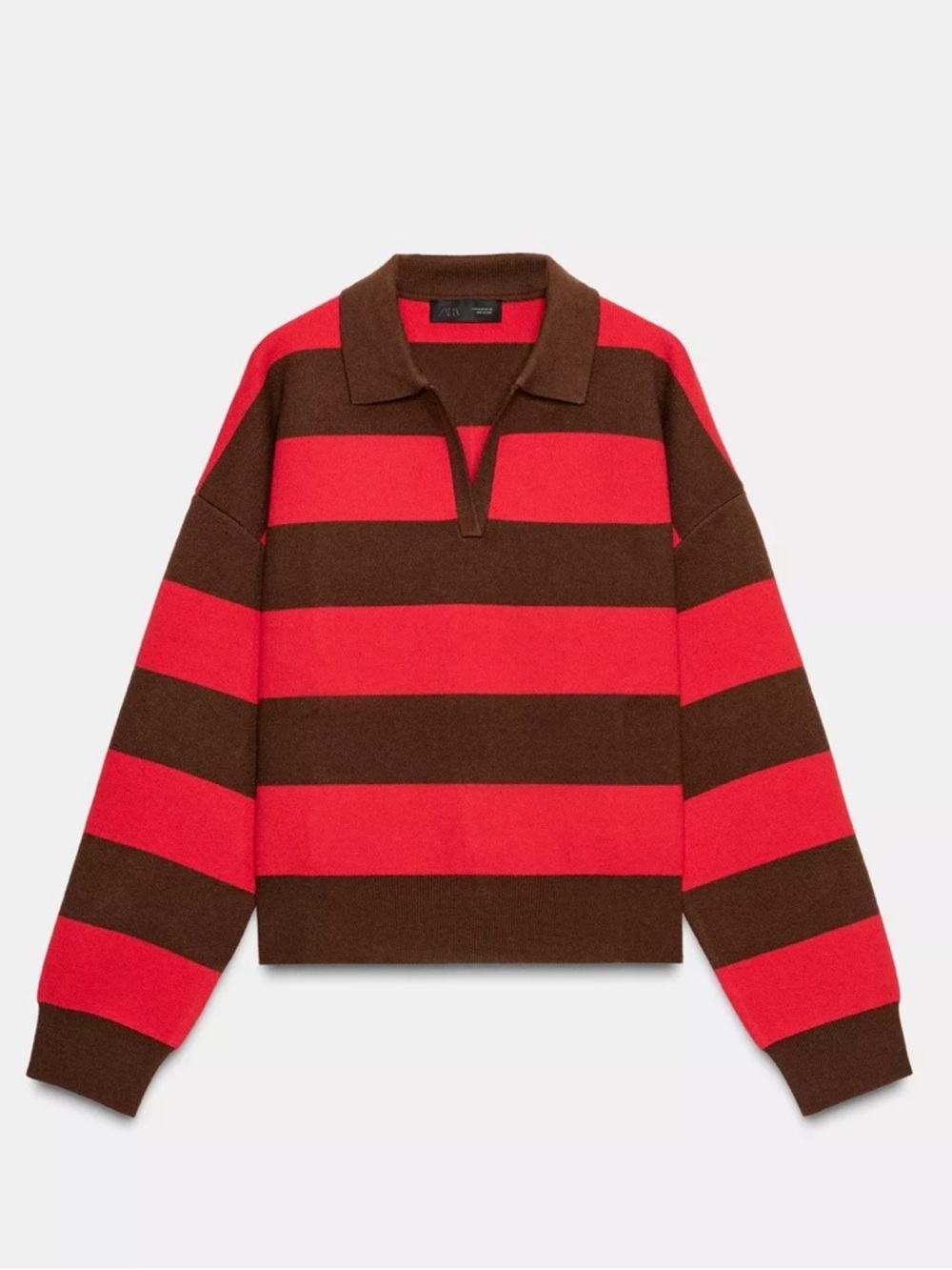 ZARA Red & Brown Striped Polo Sweater